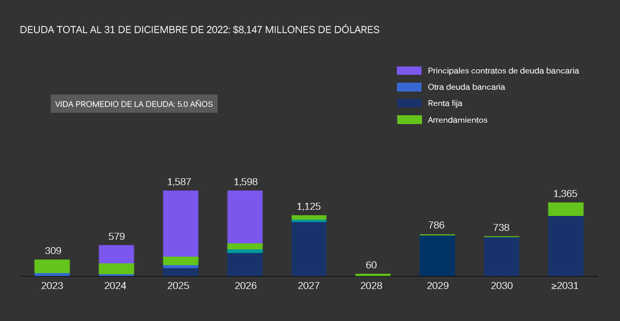 Gráfica sobre la Deuda Total excluyendo notas perpetuas