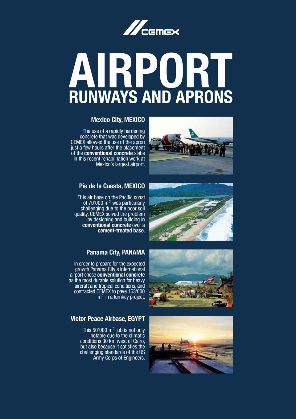 the image shows several airports CEMEX has helped with the construction of