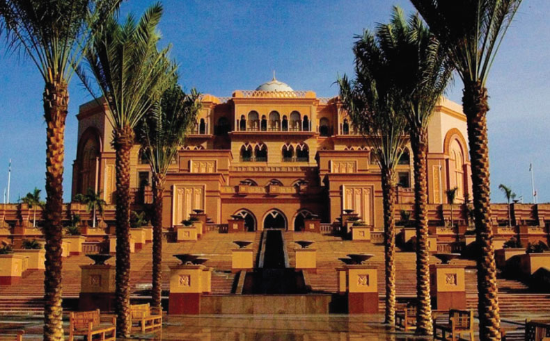Photography of the front view of Emirates Palace Hotel in Abu Dhabi