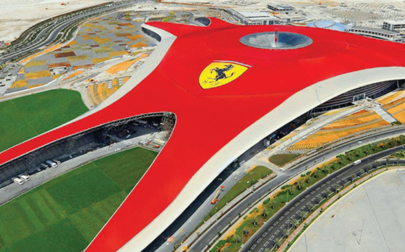 View from above of Ferrari World in Yas Island, Abu Dhabi